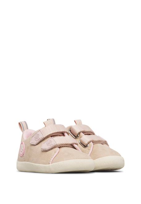 Baskets bébé en simili cuir et tissu yompy à scratch Beige-rose+Marine-vert 2 - vertbaudet enfant 