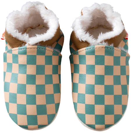 Chaussons bébé cuir souple damier Bleu 2 - vertbaudet enfant 