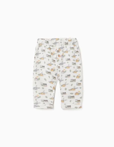 Pantalon en coton peigné avec motif maison et arbre Blanc 1 - vertbaudet enfant 