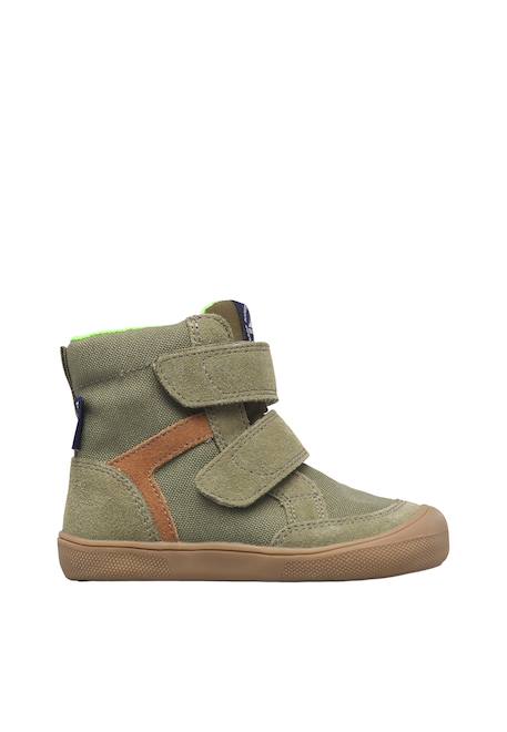 Bottines barefoot enfant en daim et tissu koddas à scratch, imperméables Kaki-marron+Rose-magnolia 1 - vertbaudet enfant 