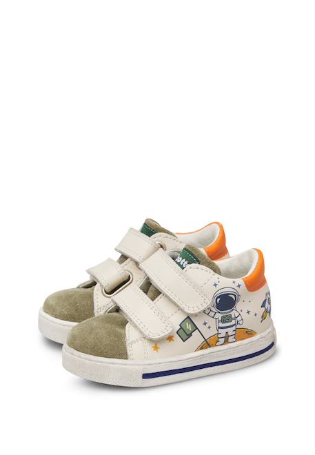 Baskets bébé garçon en cuir et daim jalip à scratch Blanc-gris+Blanc-vert 10 - vertbaudet enfant 