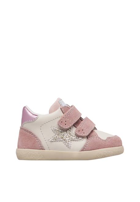Baskets montantes bébé fille en cuir et daim alnoite high 2 à scratch Rose-platine 1 - vertbaudet enfant 