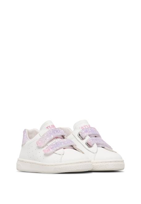 Baskets fille en cuir et tissu hasselt 2 à scratch, avec paillettes Blanc-rose 2 - vertbaudet enfant 