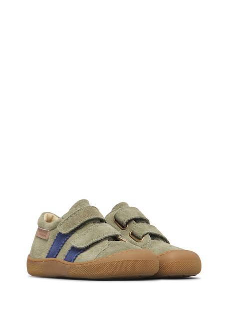 Chaussures barefoot garçon en daim bisy à scratch Vert olive-bleu 2 - vertbaudet enfant 