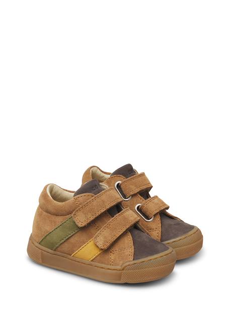 Baskets bébé garçon en cuir et daim gazer à scratch Marron-anthracite+Marron-vert 2 - vertbaudet enfant 