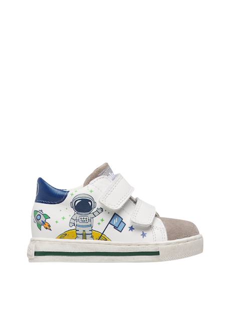 Baskets bébé garçon en cuir et daim jalip à scratch Blanc-gris+Blanc-vert 1 - vertbaudet enfant 