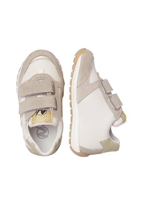 Baskets bébé fille en cuir et tissu quelly 4 à scratch, avec clous Beige-blanc-rose 4 - vertbaudet enfant 