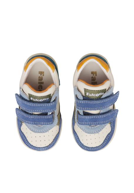 Baskets garçon en cuir et daim klip 4 à scratch Gris tourterelle-bleu+Marine-citrouille 9 - vertbaudet enfant 