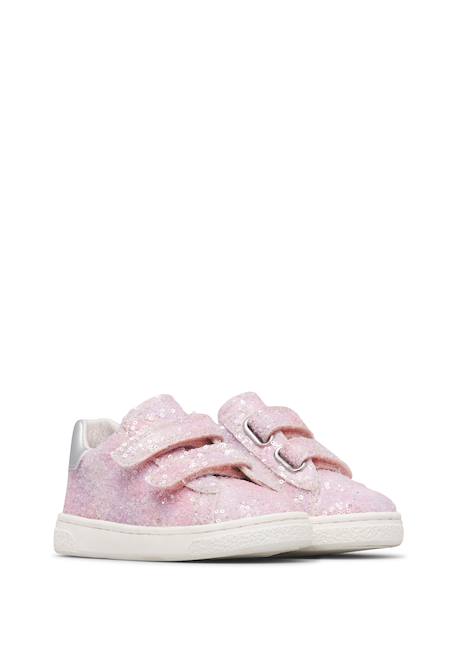 Baskets bébé fille en tissu hasselt 2 à scratch, avec paillettes Rose-blanc-argenté 2 - vertbaudet enfant 