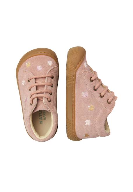 Chaussures premiers pas barefoot bébé fille en daim amur, broderies champignons Rose-rose clair 4 - vertbaudet enfant 
