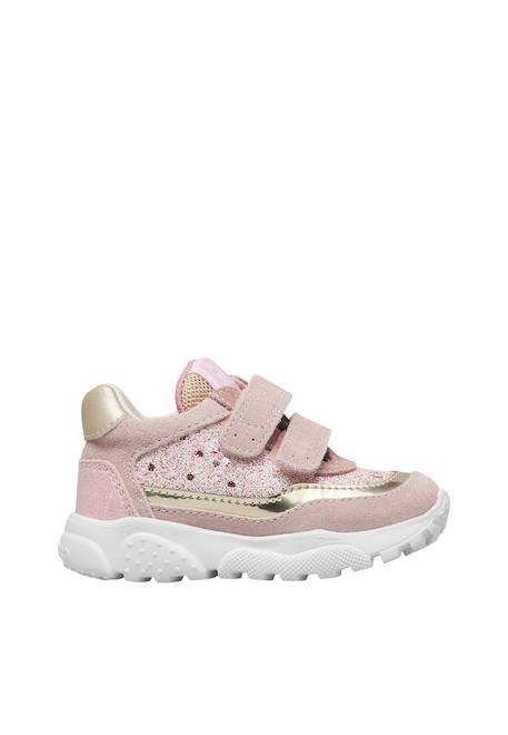 Baskets bébé fille en cuir et tissu amantea 2 à scratch Rose-platine 1 - vertbaudet enfant 