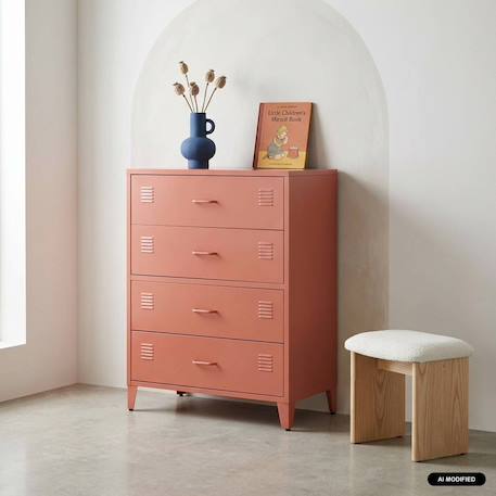 Commode industrielle acier 4 tiroirs - soho Bleu+Noir+Terracotta 13 - vertbaudet enfant 