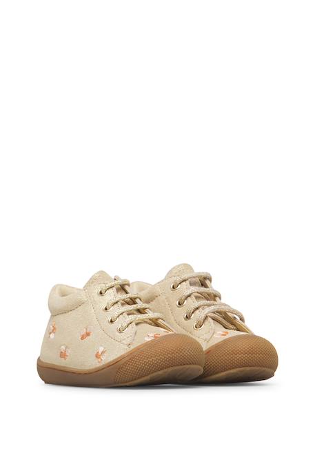Chaussures premiers pas bébé fille en daim cocoon, broderies papillons Platine-marron 2 - vertbaudet enfant 