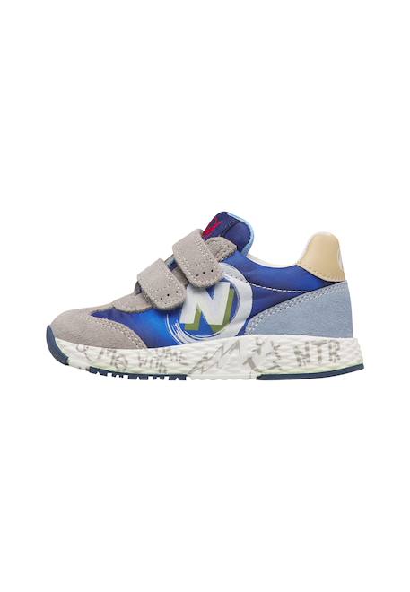 Baskets bébé garçon en cuir et tissu jesko 2 à scratch Gris-blanc-bleu clair 3 - vertbaudet enfant 