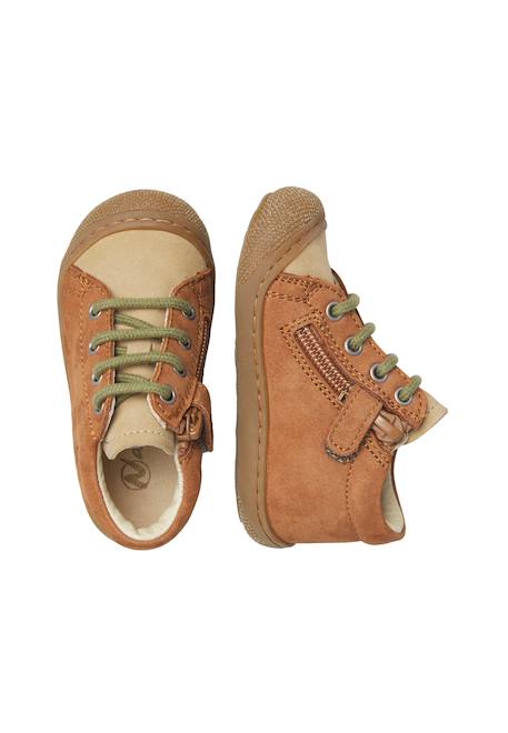 Chaussures premiers pas bébé garçon en cuir cocoon à zip Marron-vert-beige 4 - vertbaudet enfant 