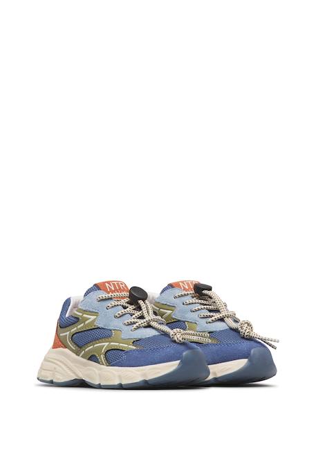 Baskets bébé en simili cuir et tissu yambe Bleu-kaki 2 - vertbaudet enfant 