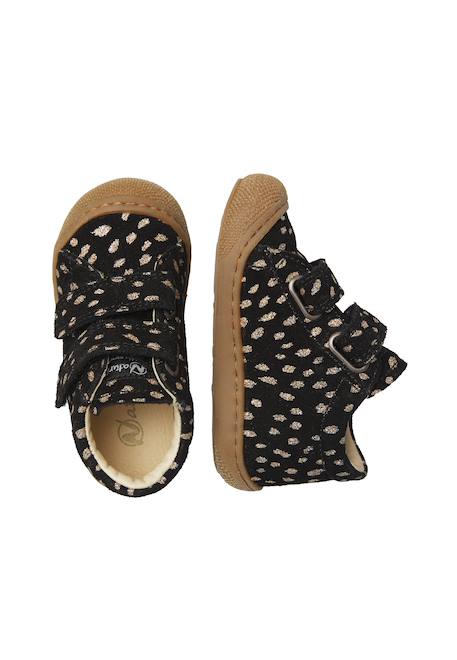 Chaussures premiers pas bébé fille en daim cocoon à scratch Noir-platine+Sable-platine 4 - vertbaudet enfant 