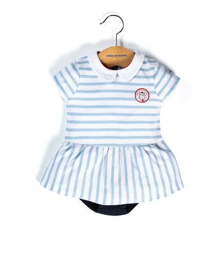 Combirobe 100% coton bébé fille Fd blanc optic raye bleu ciel 3 - vertbaudet enfant 