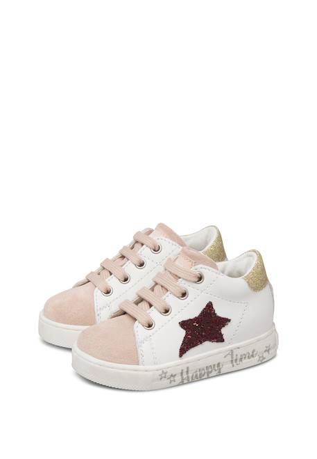 Baskets bébé en cuir et daim sasha Blanc-bleu clair+Blanc-rose 10 - vertbaudet enfant 