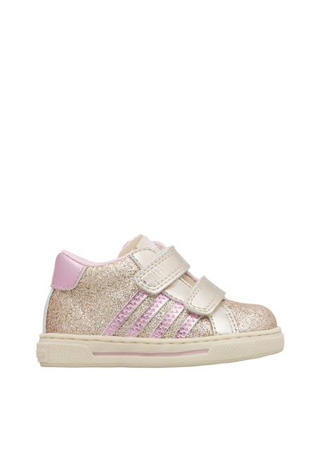 Baskets bébé fille en cuir et tissu truby à scratch Rose-platine 1 - vertbaudet enfant 