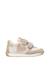 Baskets fille en cuir et tissu quelly 4 à scratch, avec clous Beige-blanc-rose 1 - vertbaudet enfant 
