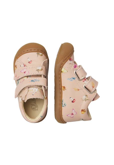 Chaussures premiers pas bébé fille en cuir cocoon à scratch Rose poudré-marron 4 - vertbaudet enfant 