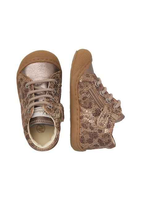 Chaussures premiers pas bébé fille en cuir cocoon à zip Marron-gris 4 - vertbaudet enfant 