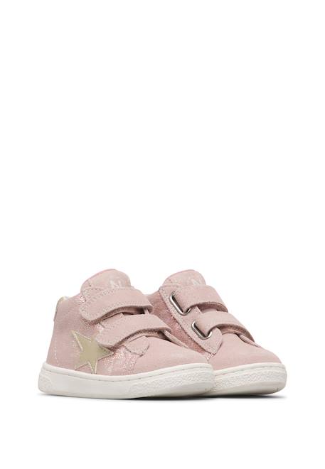 Baskets montantes fille en cuir et tissu pinn high à scratch Rose poudré-platine 2 - vertbaudet enfant 