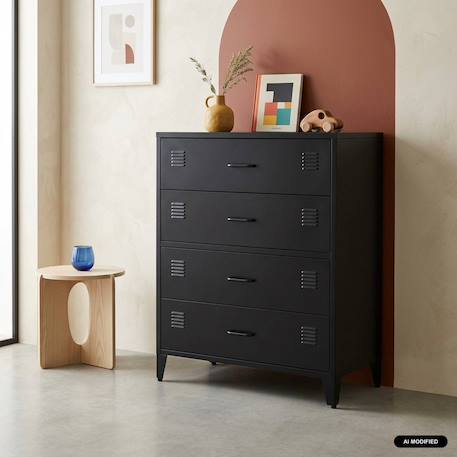 Commode industrielle acier 4 tiroirs - soho Bleu+Noir+Terracotta 7 - vertbaudet enfant 