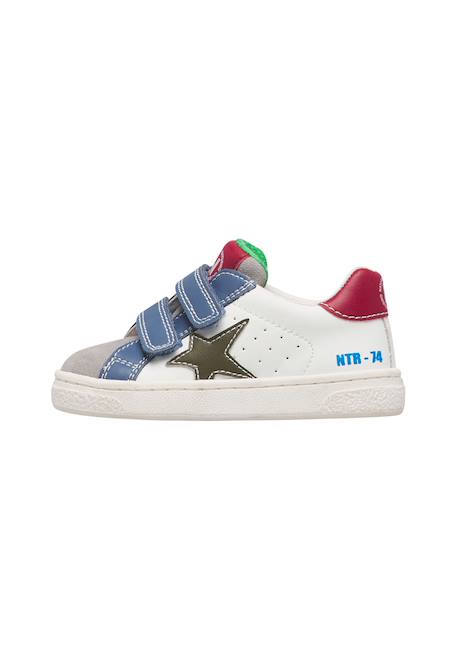 Baskets garçon en cuir et daim pinn à scratch Blanc-gris-bleu+Gris-bleu-vert olive 3 - vertbaudet enfant 