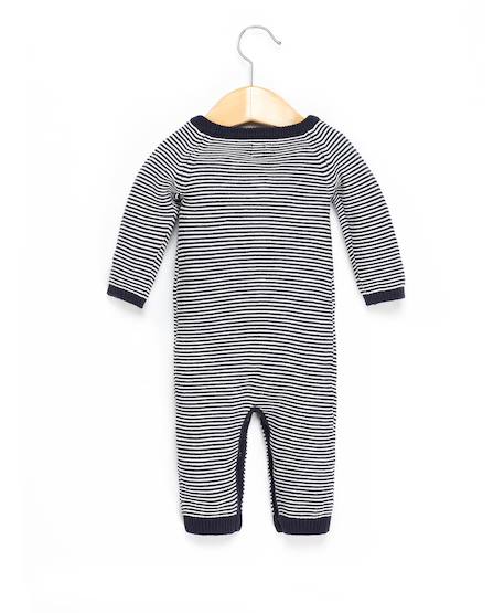 Combinaison 100% coton bébé Fond naturel raye indigo 4 - vertbaudet enfant 