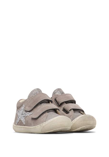 Chaussures premiers pas bébé fille en cuir et daim kolde à scratch Gris-argent 2 - vertbaudet enfant 