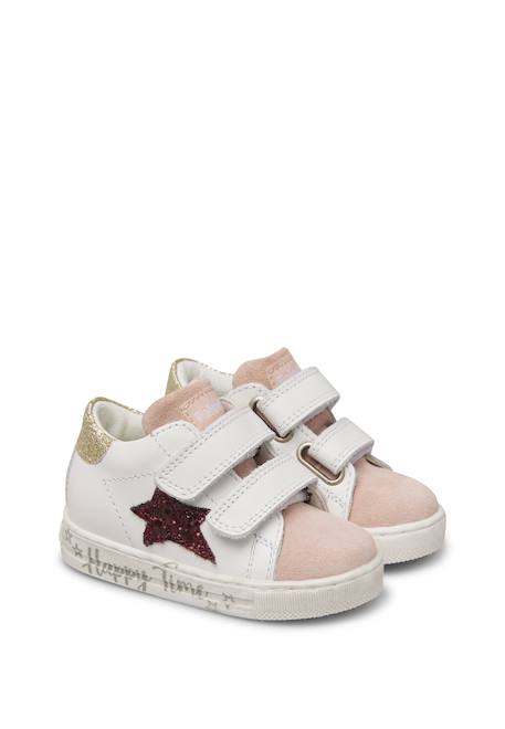 Baskets bébé en cuir et daim sasha à scratch Blanc-bleu clair+Blanc-rose 7 - vertbaudet enfant 