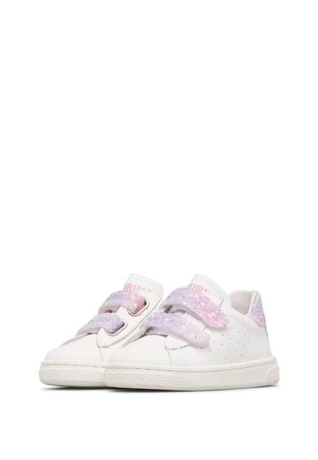 Baskets fille en cuir et tissu hasselt 2 à scratch, avec paillettes Blanc-rose 5 - vertbaudet enfant 