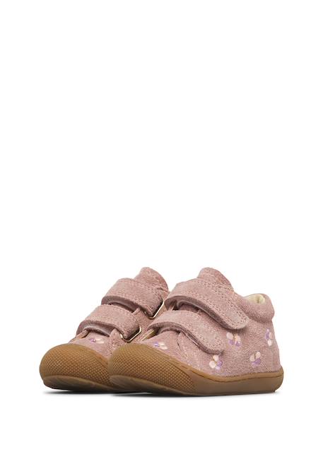 Chaussures premiers pas bébé fille en daim cocoon à scratch, broderies papillons Rose-marron 5 - vertbaudet enfant 