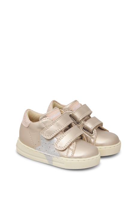 Baskets bébé fille en cuir salazar 3 à scratch Argent-rose 2 - vertbaudet enfant 