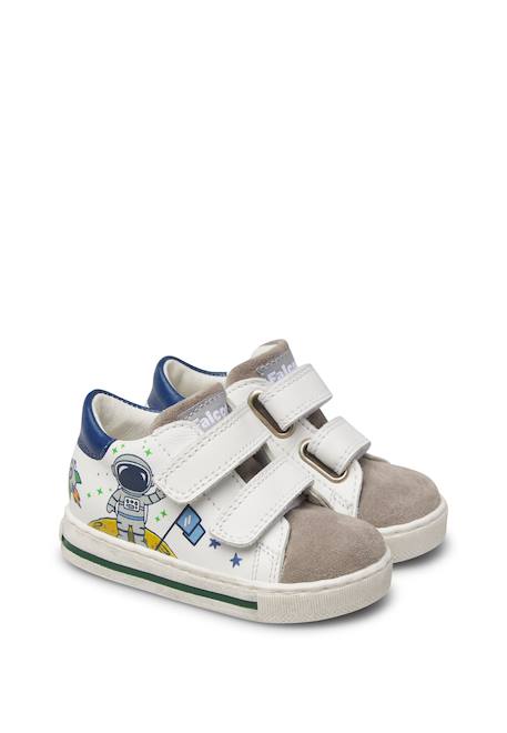 Baskets bébé garçon en cuir et daim jalip à scratch Blanc-gris+Blanc-vert 2 - vertbaudet enfant 