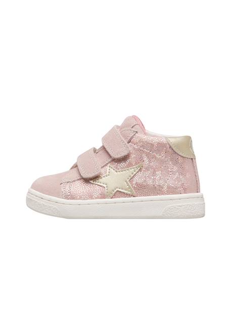 Baskets montantes bébé fille en cuir et tissu pinn high à scratch Rose poudré-platine 3 - vertbaudet enfant 