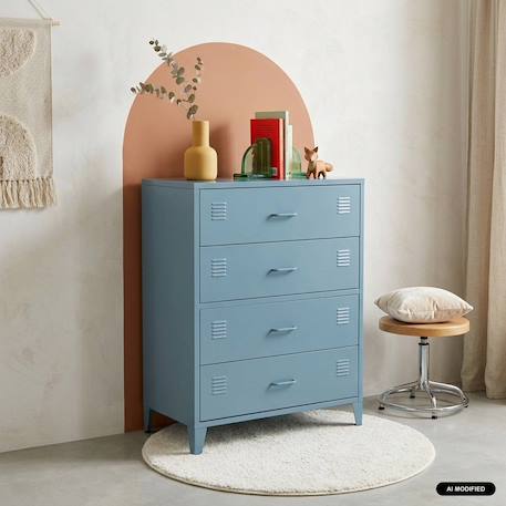 Commode industrielle acier 4 tiroirs - soho Bleu+Noir+Terracotta 1 - vertbaudet enfant 