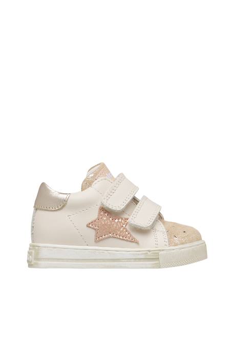 Baskets bébé fille en cuir et daim sasha à scratch Blanc-platine 1 - vertbaudet enfant 