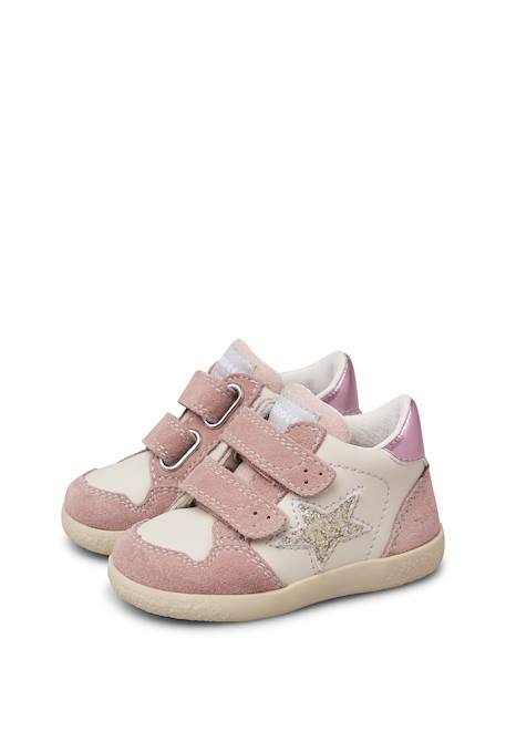 Baskets montantes fille en cuir et daim alnoite high 2 à scratch Rose-platine 5 - vertbaudet enfant 