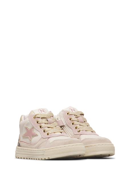 Baskets montantes fille en cuir et daim hess high 3 à zip Blanc-beige-rose poudré 2 - vertbaudet enfant 