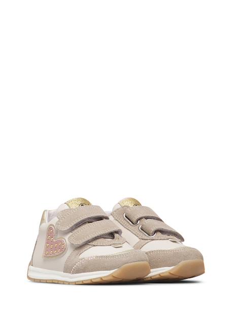 Baskets fille en cuir et tissu quelly 4 à scratch, avec clous Beige-blanc-rose 2 - vertbaudet enfant 