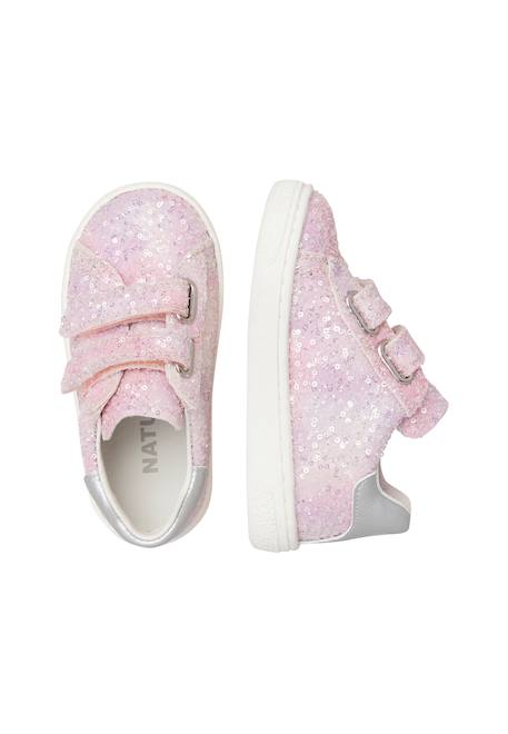 Baskets fille en tissu hasselt 2 à scratch, avec paillettes Rose-blanc-argenté 4 - vertbaudet enfant 