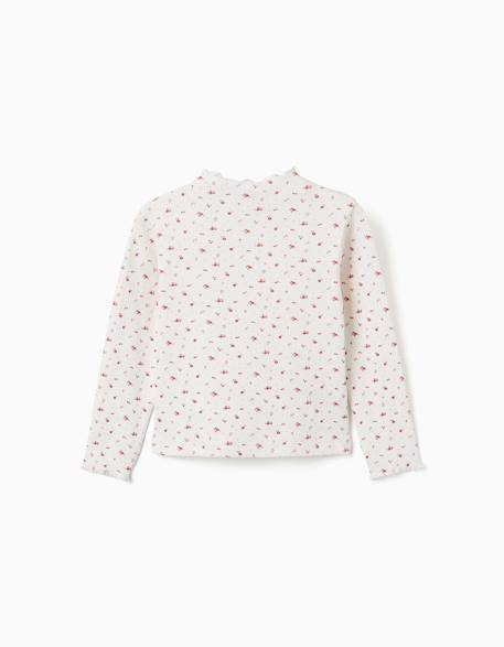 T-shirt à manches longues côtelé avec motif floral Blanc 1 - vertbaudet enfant 