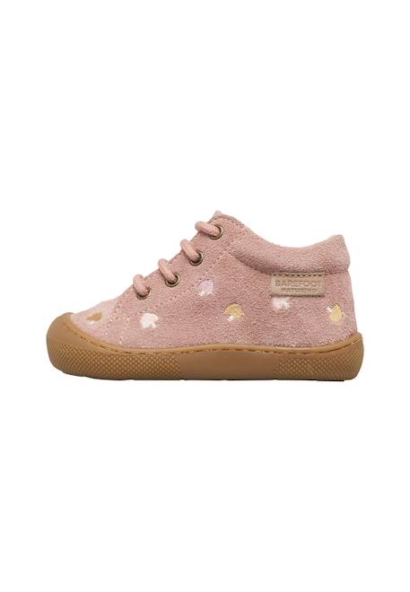 Chaussures premiers pas barefoot bébé fille en daim amur, broderies champignons Rose-rose clair 3 - vertbaudet enfant 