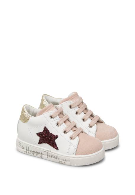 Baskets bébé en cuir et daim sasha Blanc-bleu clair+Blanc-rose 7 - vertbaudet enfant 