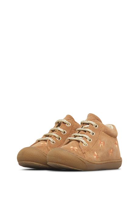 Chaussures premiers pas bébé fille en daim cocoon, broderies nœuds Marron-platine 5 - vertbaudet enfant 