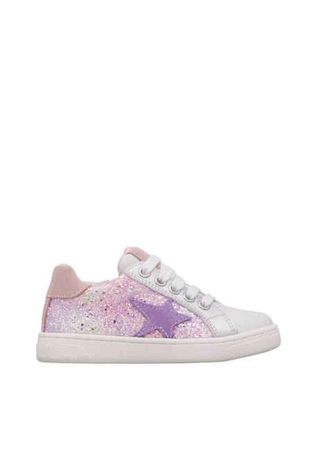 Baskets fille en daim et tissu pailleté pinn à zip Blanc-argenté-rose 1 - vertbaudet enfant 