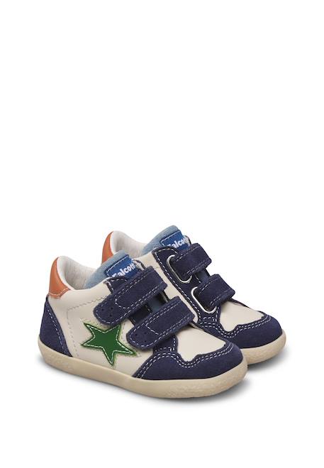 Baskets montantes garçon en cuir et daim alnoite high 2 à scratch Blanc-bleu+Gris-citrouille+Vert-bleu ciel 2 - vertbaudet enfant 